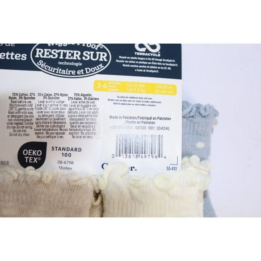 Gerber Wiggle Proof Stay On Infant Bootie Socks 0-3 Months Beige‎ Blue 6 Pack